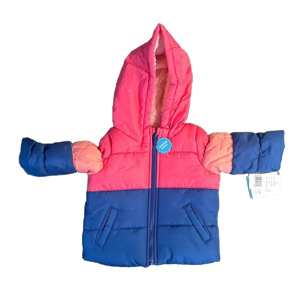 NWT Carter's Baby Girl 12M 2-Piece Snowsuit Pink Blue Colorblock Sherpa Lined